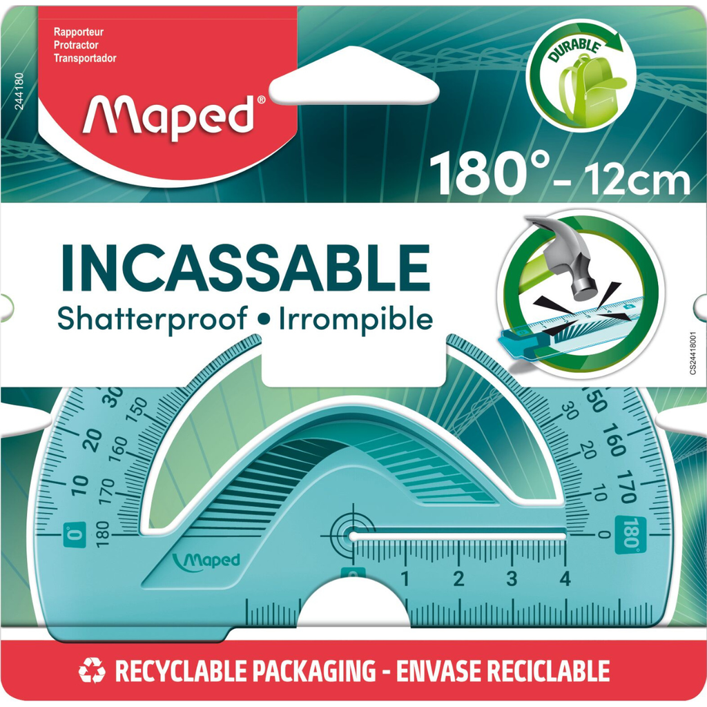 TRANSPORTADOR MAPED FLEX INCASSABLE 180º - 12CM