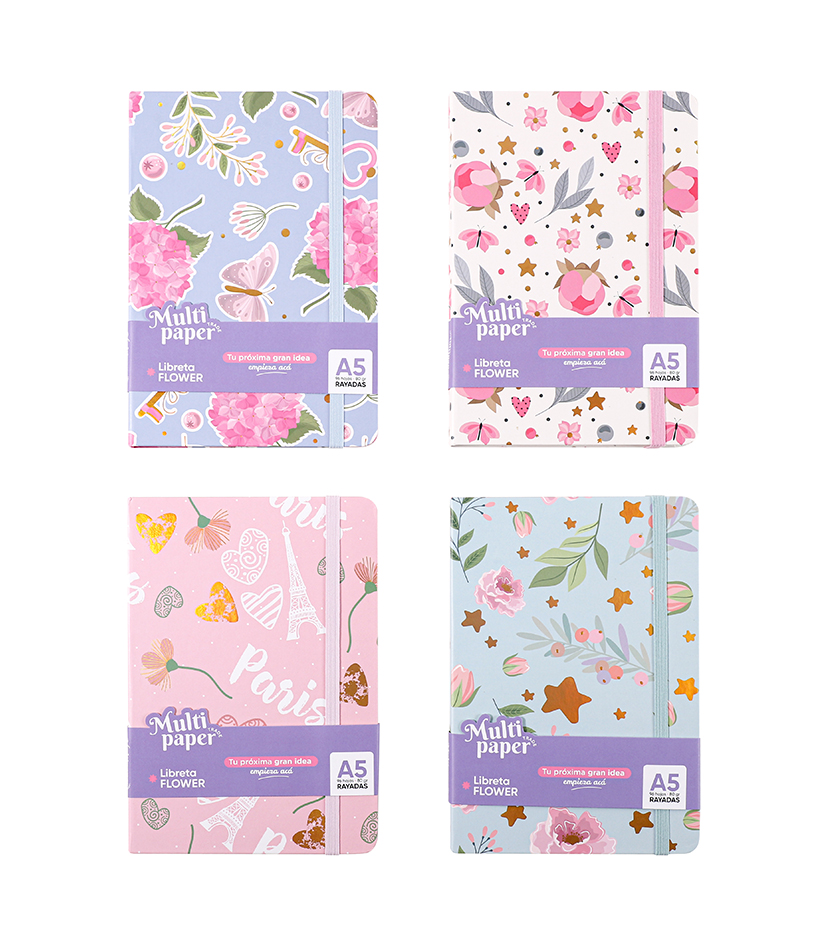 LIBRETA MP TAPA DURA A5 FLOWERS 96 HOJAS