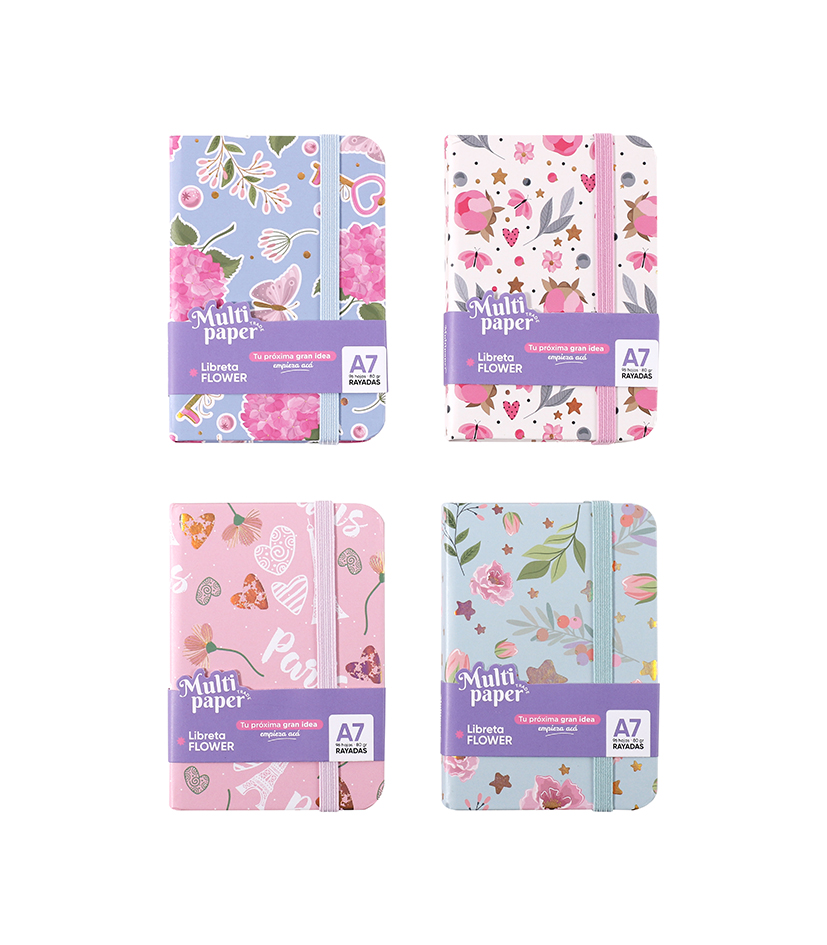 LIBRETA MP TAPA DURA A7 FLOWERS 96 HOJAS