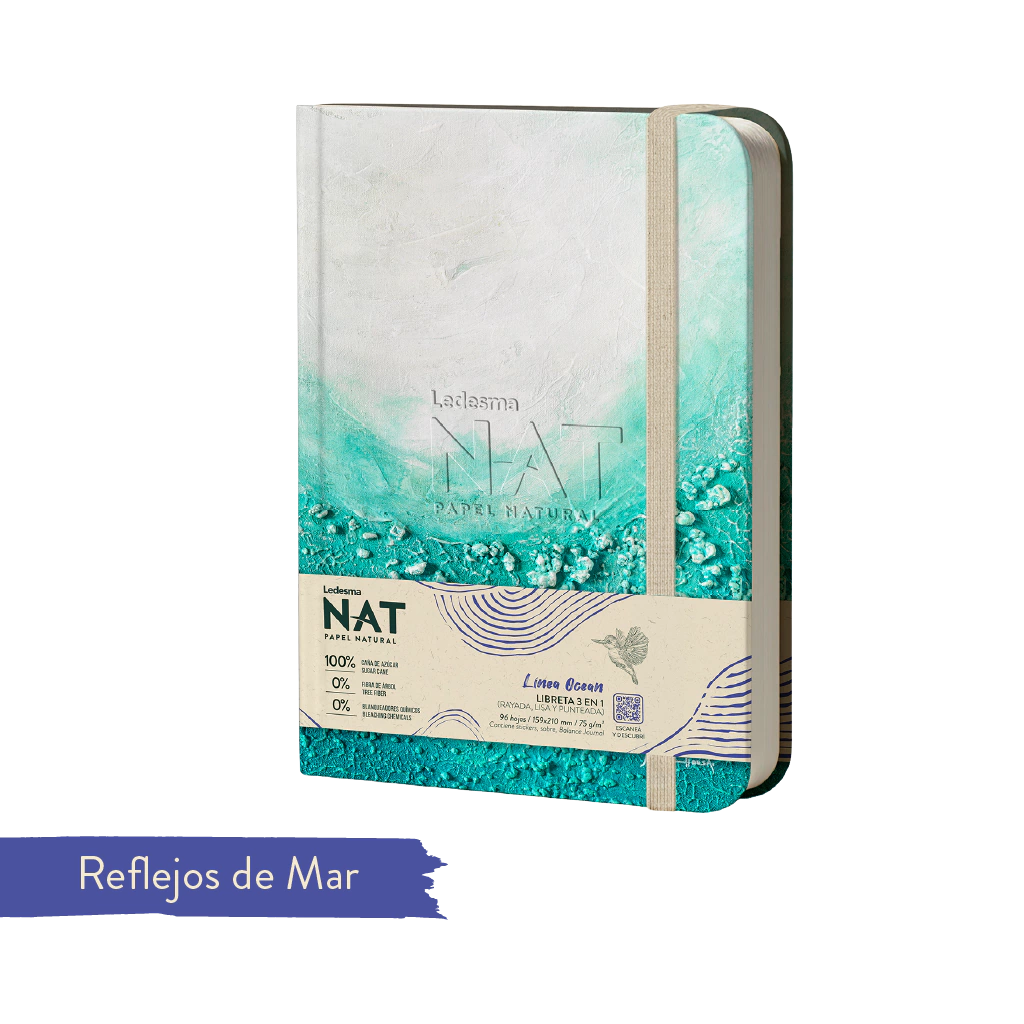LIBRETA NAT OCEAN 3 EN 1 16X21 96 HOJAS RAYADA, LISA Y PUNTEADA