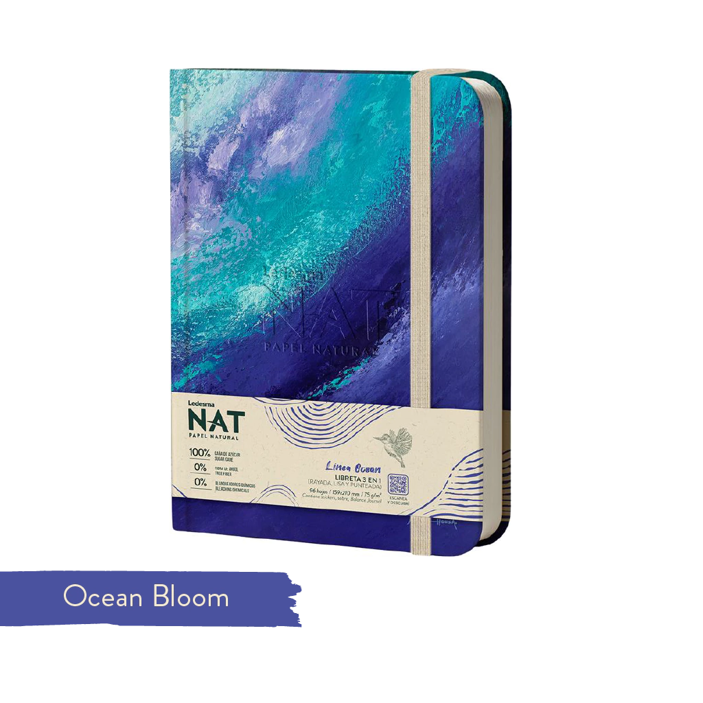 LIBRETA NAT OCEAN 3 EN 1 16X21 96 HOJAS RAYADA, LISA Y PUNTEADA