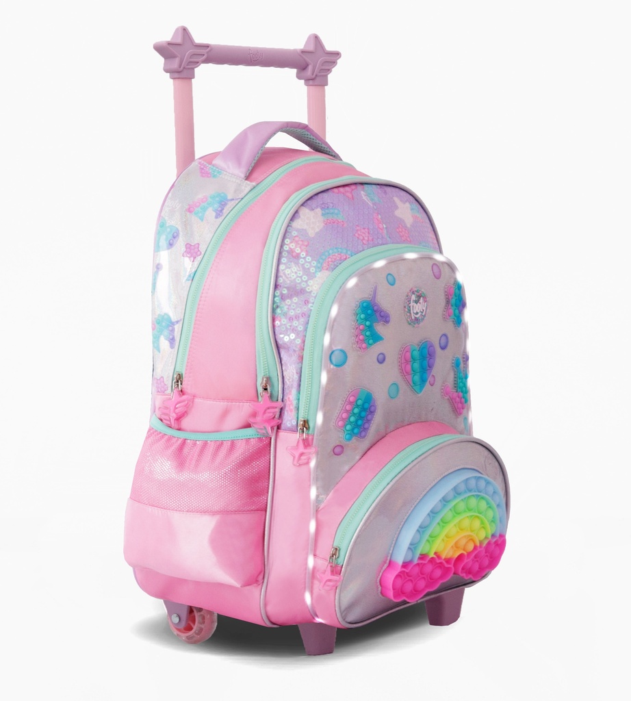 MOCHILA FOOTY C/CARRO 18'' RAINBOW POP IT C/LUZ
