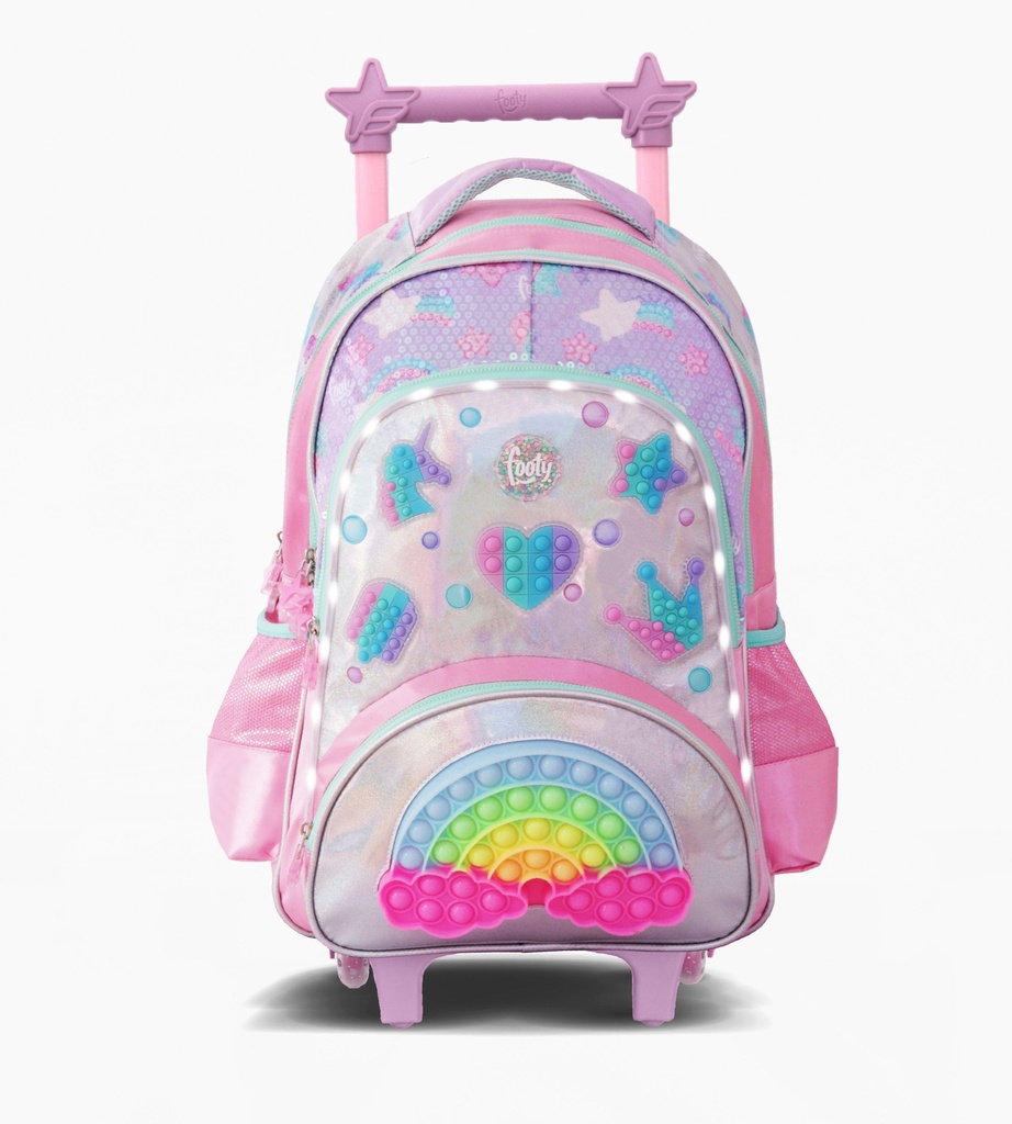 MOCHILA FOOTY C/CARRO 18'' RAINBOW POP IT C/LUZ