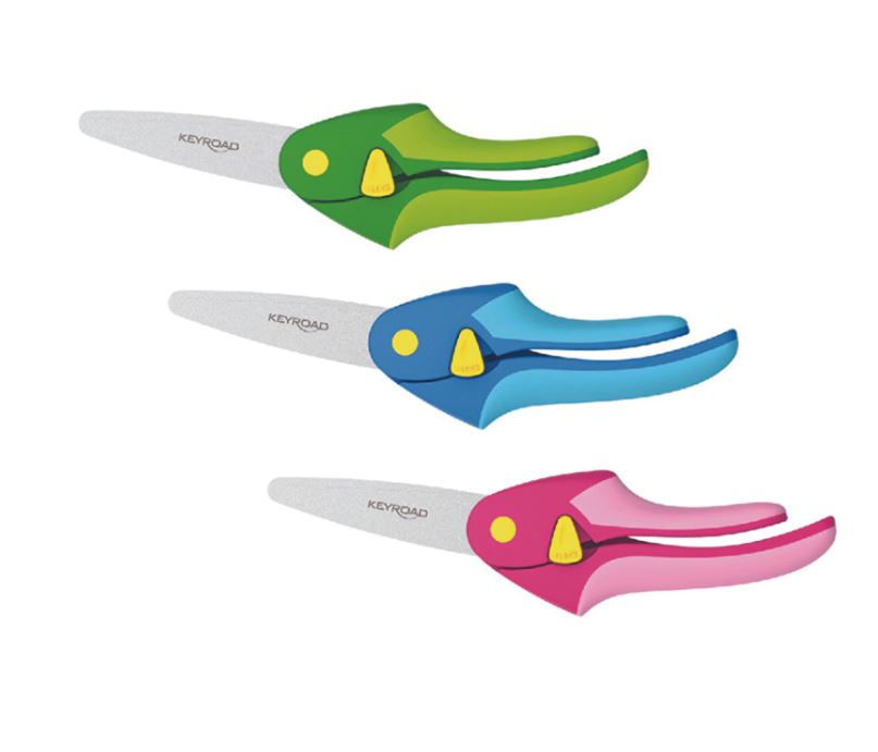 TIJERA KEYROAD ESCOLAR TIPO ALICATE CON TRABA Y APERTURA AUTOMATICA 15CM