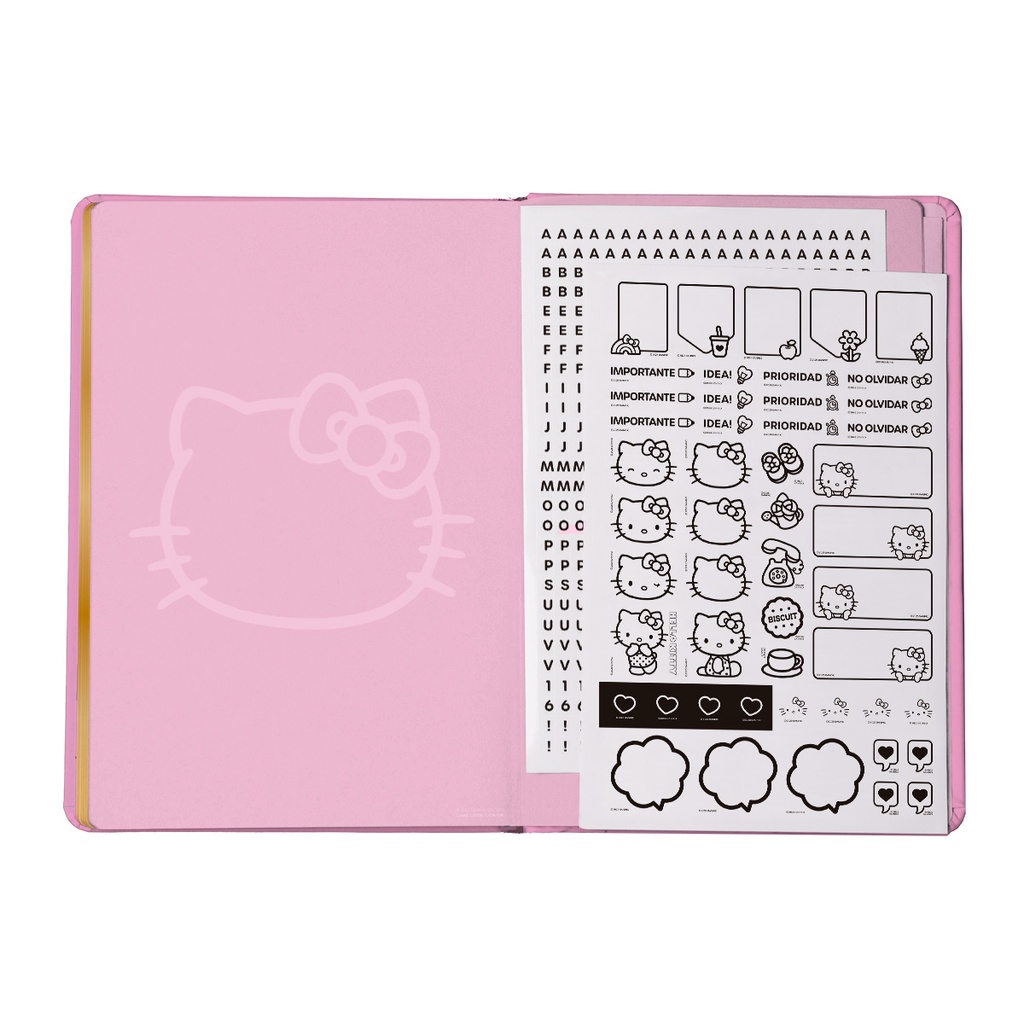 LIBRETA MOOVING NOTES A5 TAPA DURA HELLO KITTY RAYADO