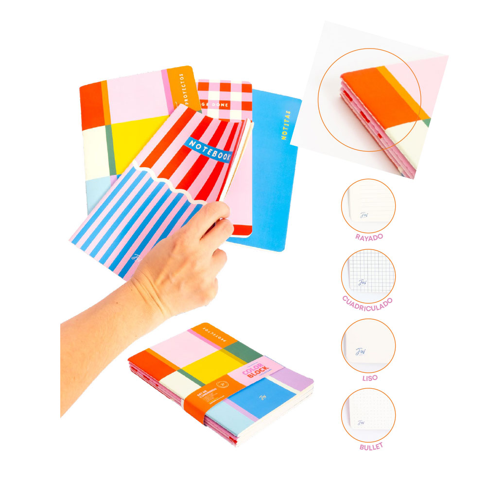 SET DE CUADERNO FW 14.8X21 X4 COLOR BLOCK (PROXIMAMENTE)