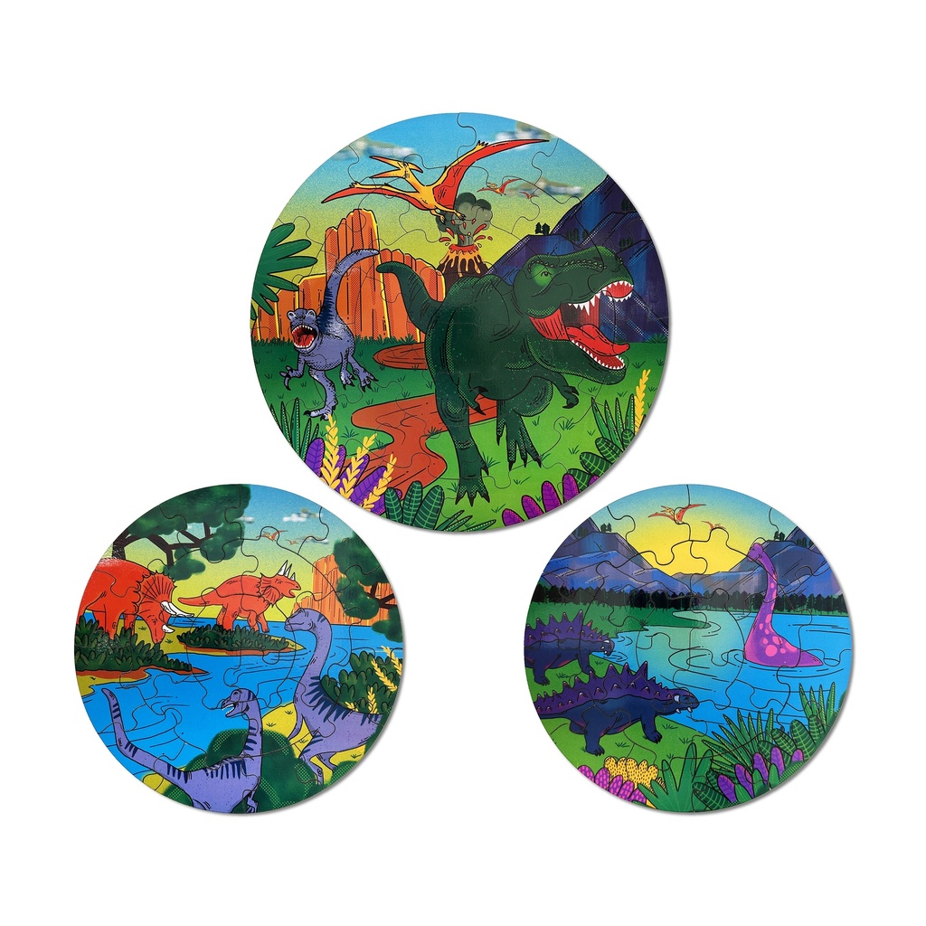 ROMPECABEZAS BARCO DE PAPEL MADERA CIRCULAR X 3 - DINOSAURIOS