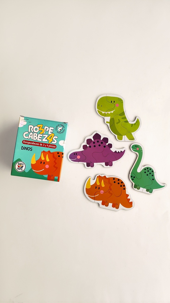 ROMPECABEZAS BARCO DE PAPEL 3 Y 4 PIEZAS - DINOS