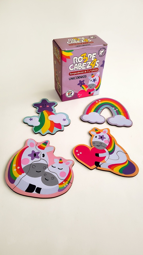 ROMPECABEZAS BARCO DE PAPEL 3 Y 4 PIEZAS - UNICORNIOS
