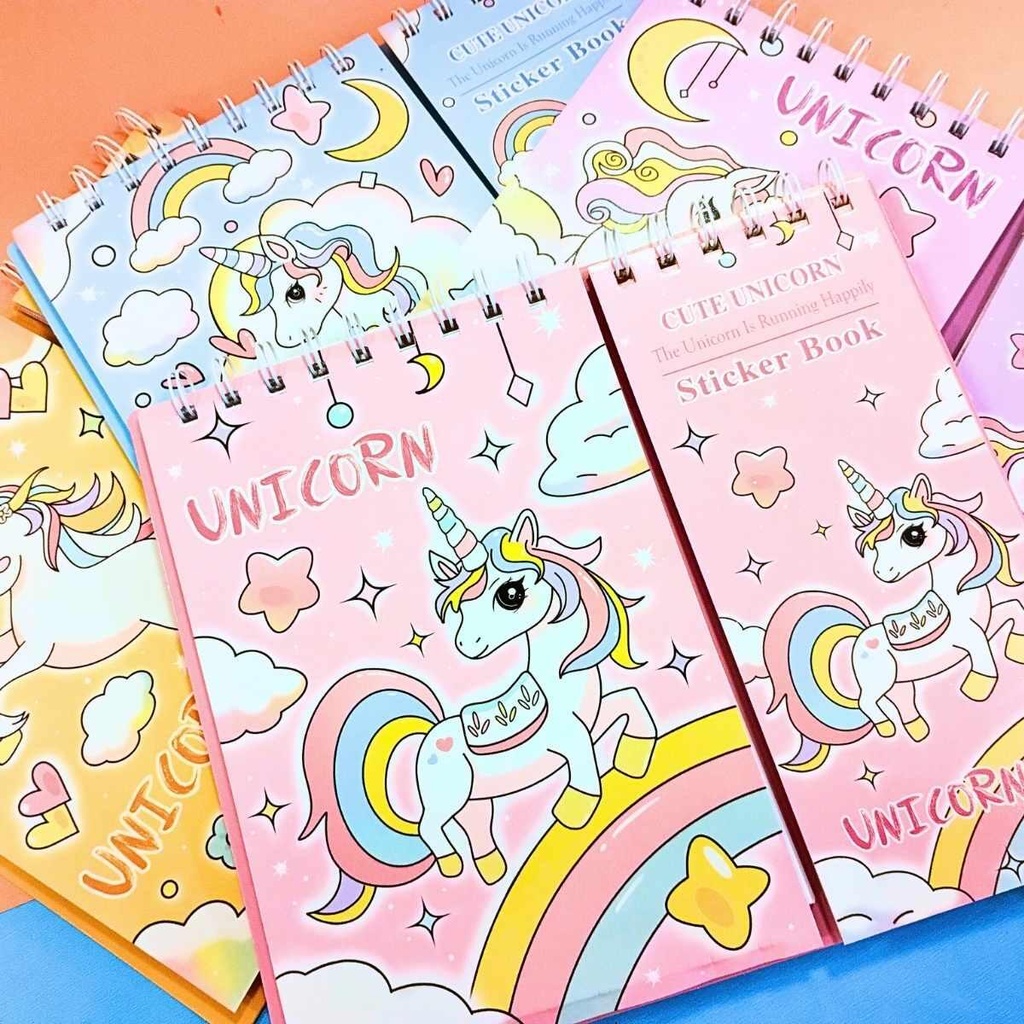 LIBRETA COLOURS ESPIRALADA 60 HOJAS RAYADAS + 16 PLANCHAS STICKERS UNICORNIO