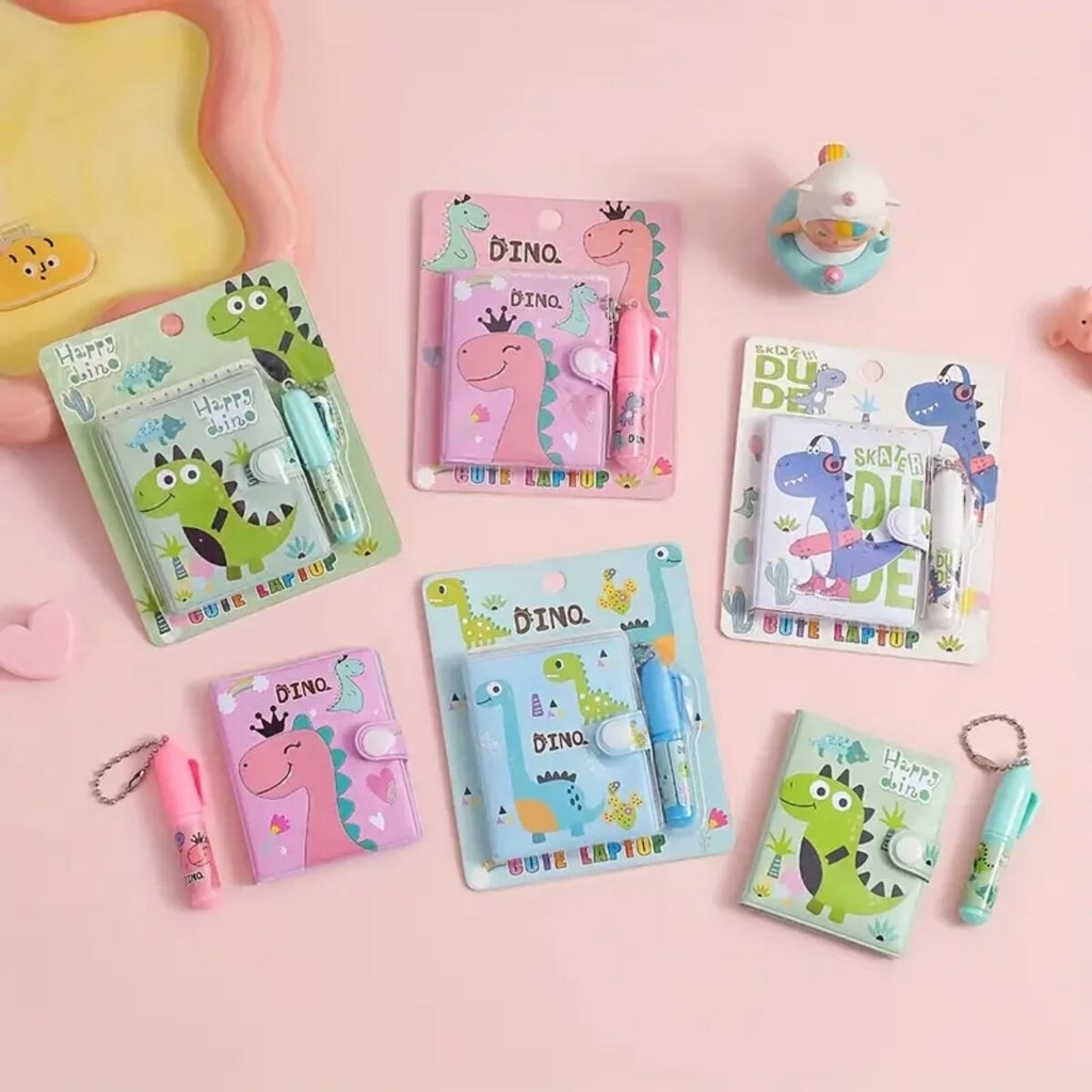 LIBRETA COLOURS MINI CON BOTON + BOLIGRAFO DINO
