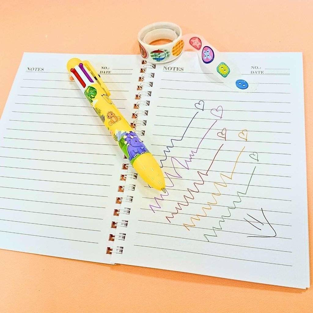 LIBRETA COLOURS + BOLIGRAFO X 6 COLORES Y CINTA DINOS