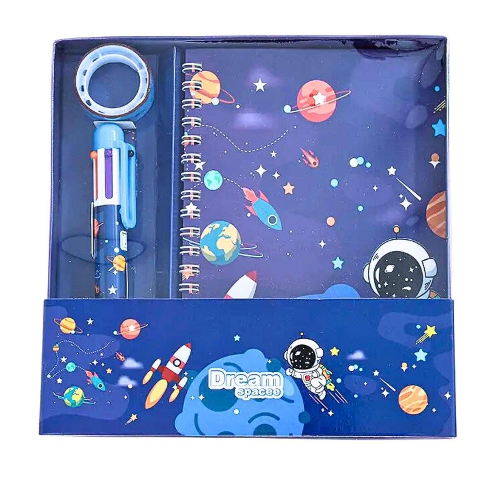 LIBRETA COLOURS + BOLIGRAFO X 6 COLORES Y CINTA ESPACIAL