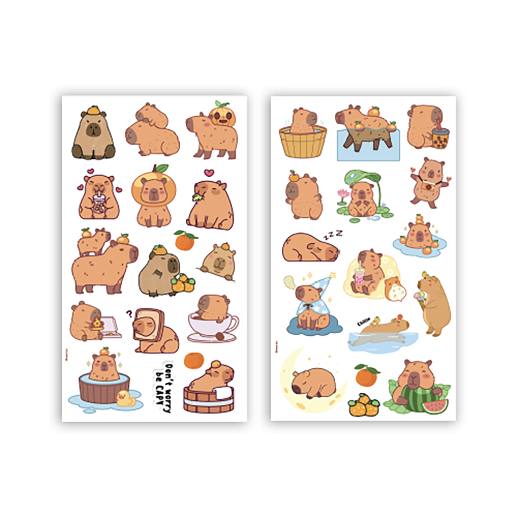 STICKERS WERO PARA BOTELLA UV TRANSFER X 2 PLANCHAS CAPYBARA