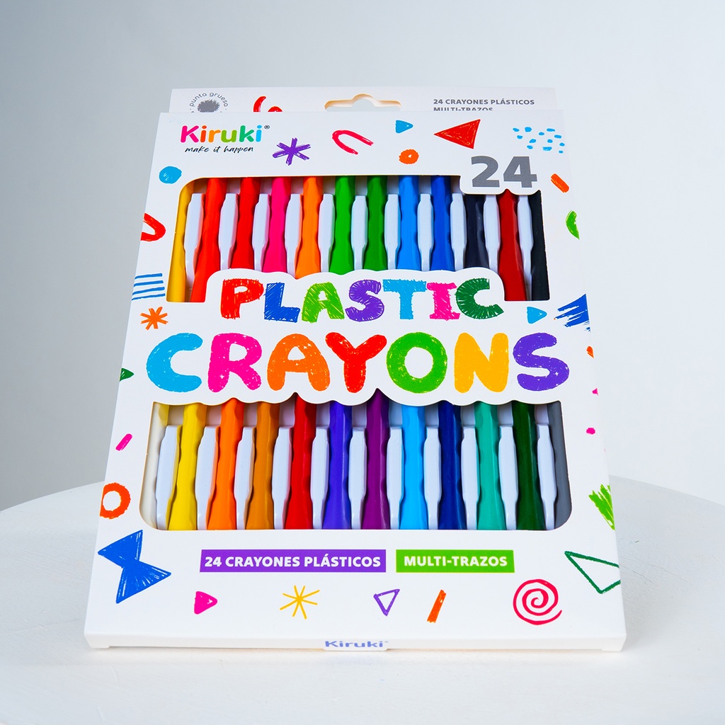 CRAYONES KIRUKI PLASTICOS MULTITRAZO X 24 COLORES SURTIDOS