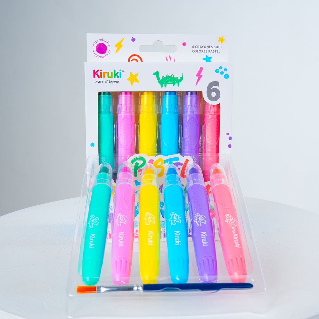 CRAYONES KIRUKI SOFT ACUARELABLES RETRACTILES X 6 COLORES PASTEL