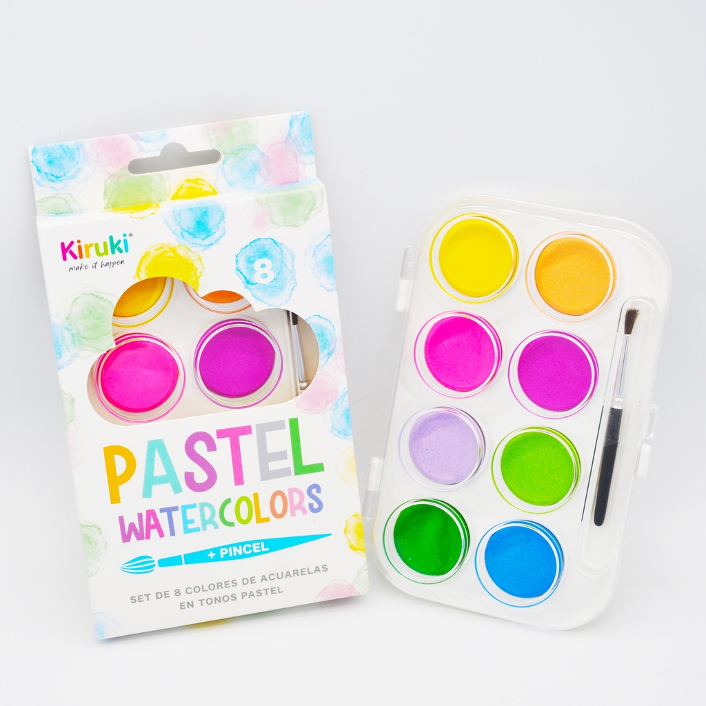 ACUARELAS KIRUKI X 8 COLORES PASTEL + PINCEL
