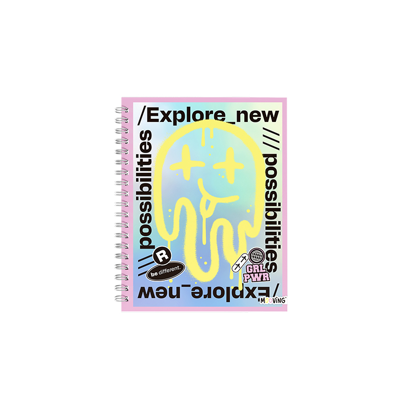 CUADERNO MOOVING TAPA DURA CON ESPIRAL 16X21 80 HOJAS RAYADAS GRL PWR