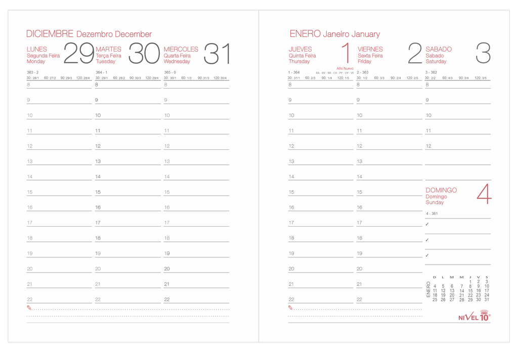 REPUESTO AGENDA NIVEL 10 SEMANAL CON INDICE 14x19cm