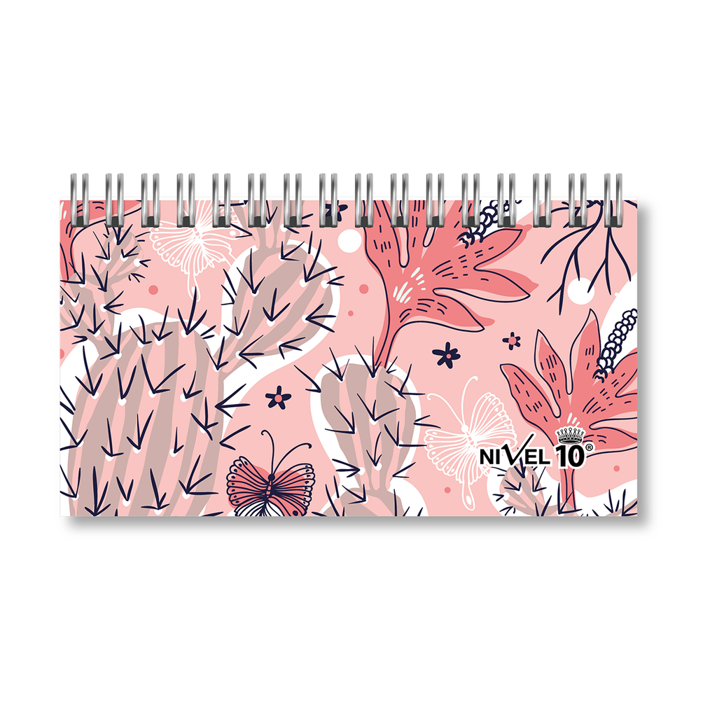 AGENDA NIVEL 10 16X8.5 SV ESPIRALADA CON ELASTICO Y CINTA SEÑALADORA LINEA CACTUS