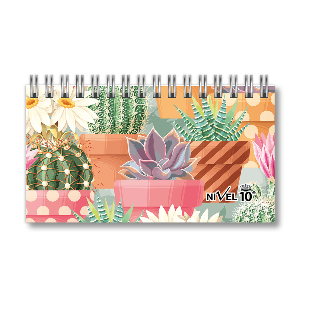 AGENDA NIVEL 10 16X8.5 SV ESPIRALADA CON ELASTICO Y CINTA SEÑALADORA LINEA CACTUS
