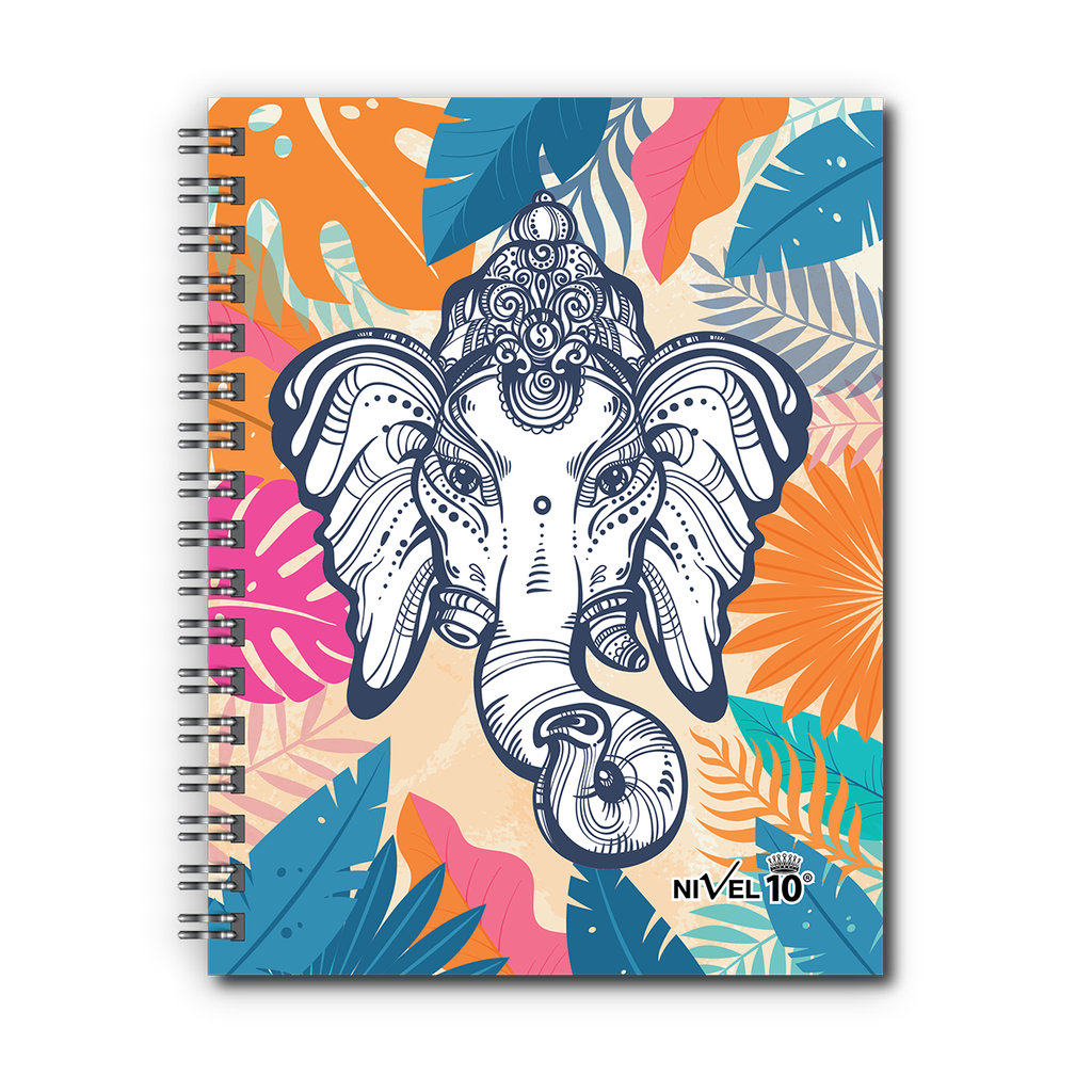 AGENDA NIVEL 10 14x19 DXP ESPIRALADA CON INDICE TROQUELADO, ELASTICO Y CINTA SEÑALADORA LINEA ELEFANTES