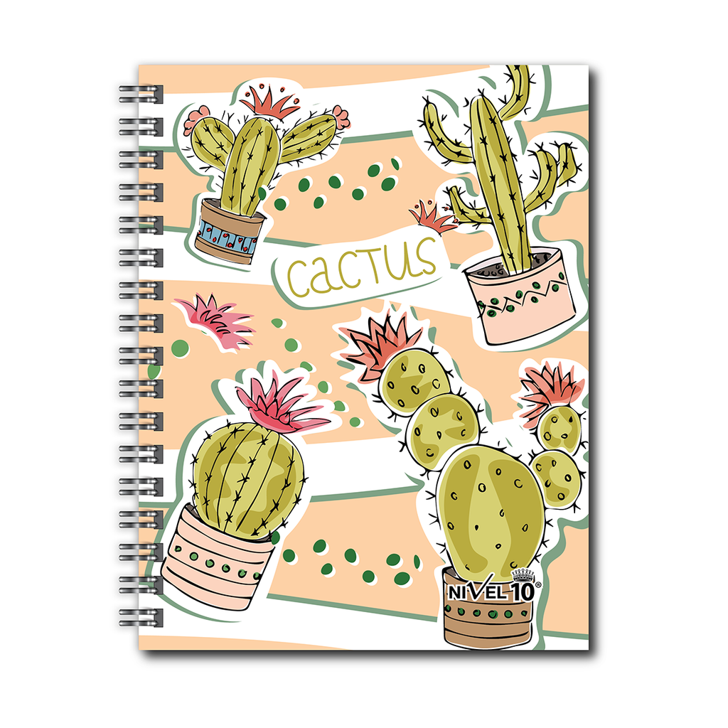 AGENDA NIVEL 10 14x19 DXP ESPIRALADA CON INDICE TROQUELADO, ELASTICO Y CINTA SEÑALADORA LINEA CACTUS