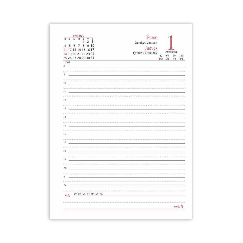 REPUESTO AGENDA NIVEL 10 Nº7 DIA POR PAGINA CON INDICE 14x19cm