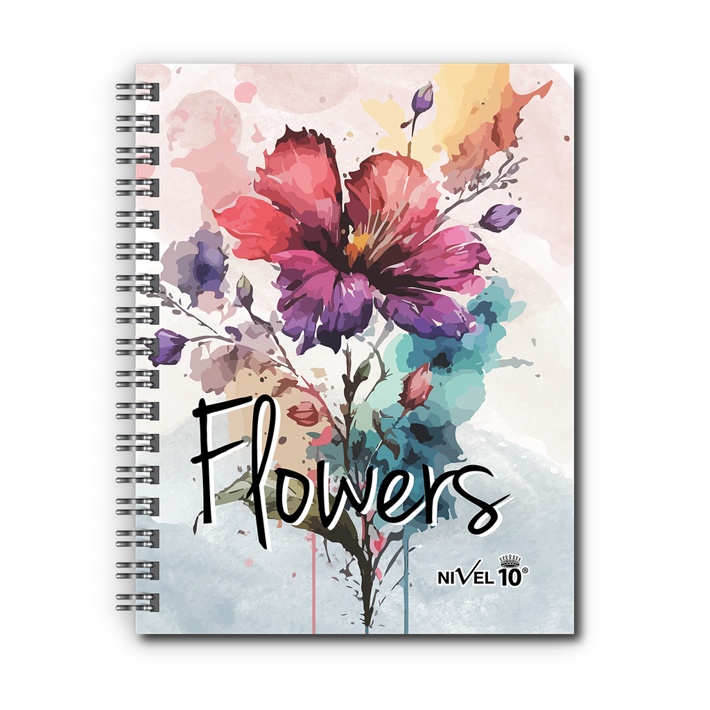 AGENDA NIVEL 10 16x22 DXP ESPIRALADA CON INDICE TROQUELADO, ELASTICO Y CINTA SEÑALADORA LINEA FLOWERS