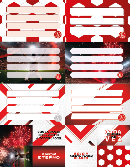 ETIQUETAS RY X6 + 8 STICKERS FUTBOL ROJO
