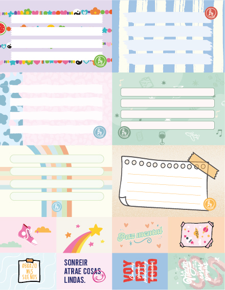 ETIQUETAS RY X6 + 8 STICKERS MOTIVACION CREATIVA