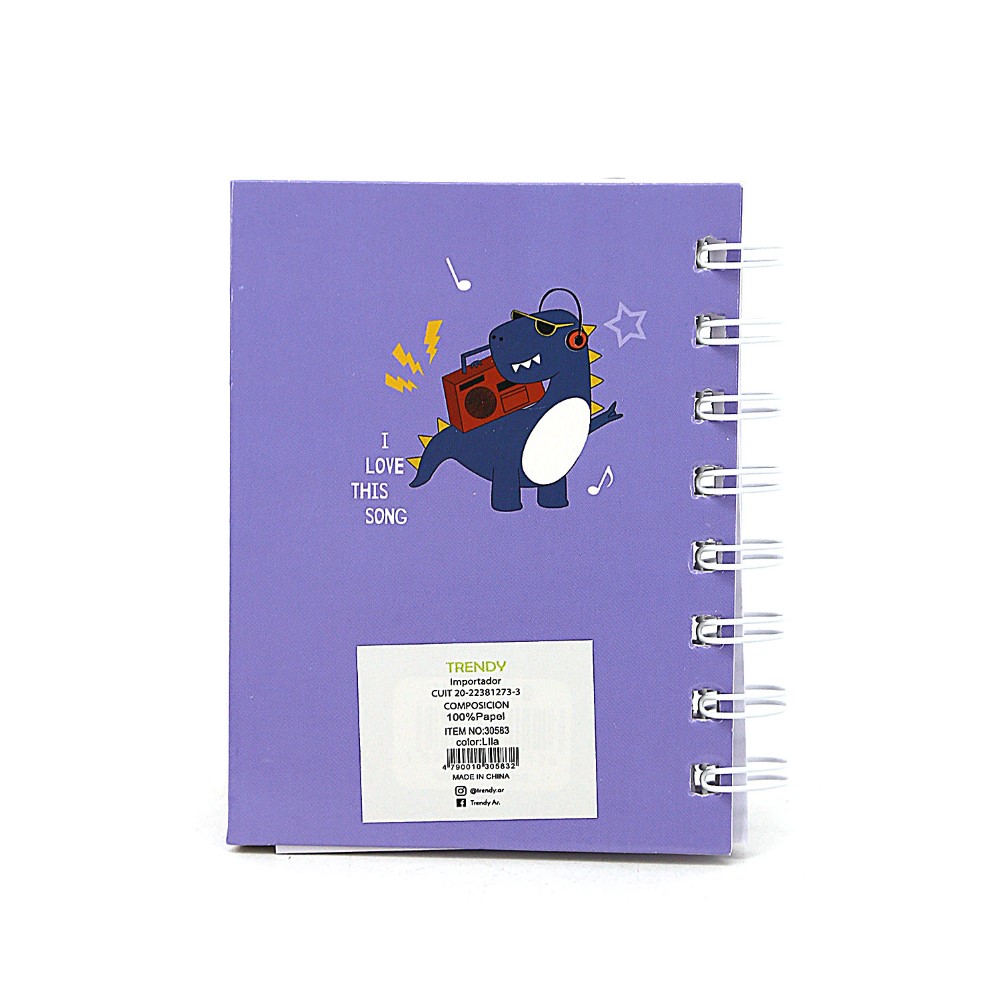 LIBRETA TRENDY MINI DINO LILA