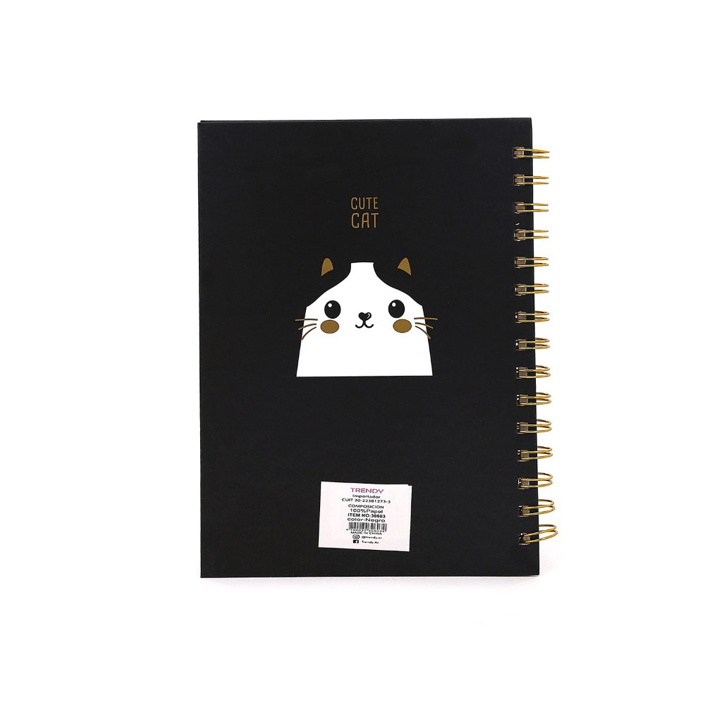 CUADERNO TRENDY A5 CUTE CAT NEGRO