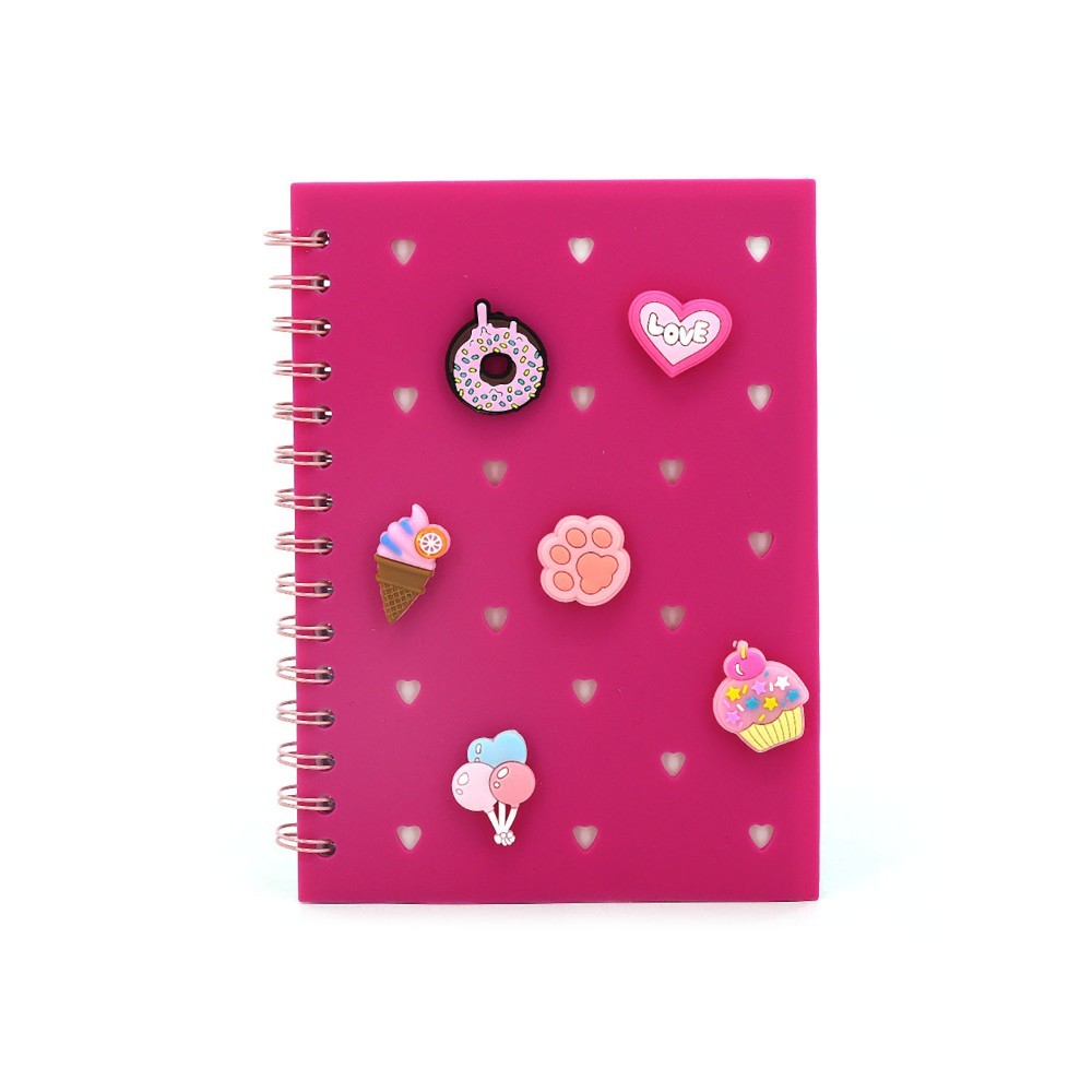 CUADERNO TRENDY A5 + BROCHES CANDY FUCSIA