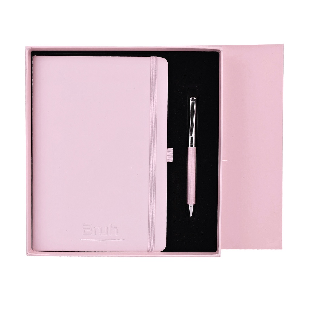 CUADERNO Y BOLIGRAFO OLAMI GRIS-ROSA-AZUL