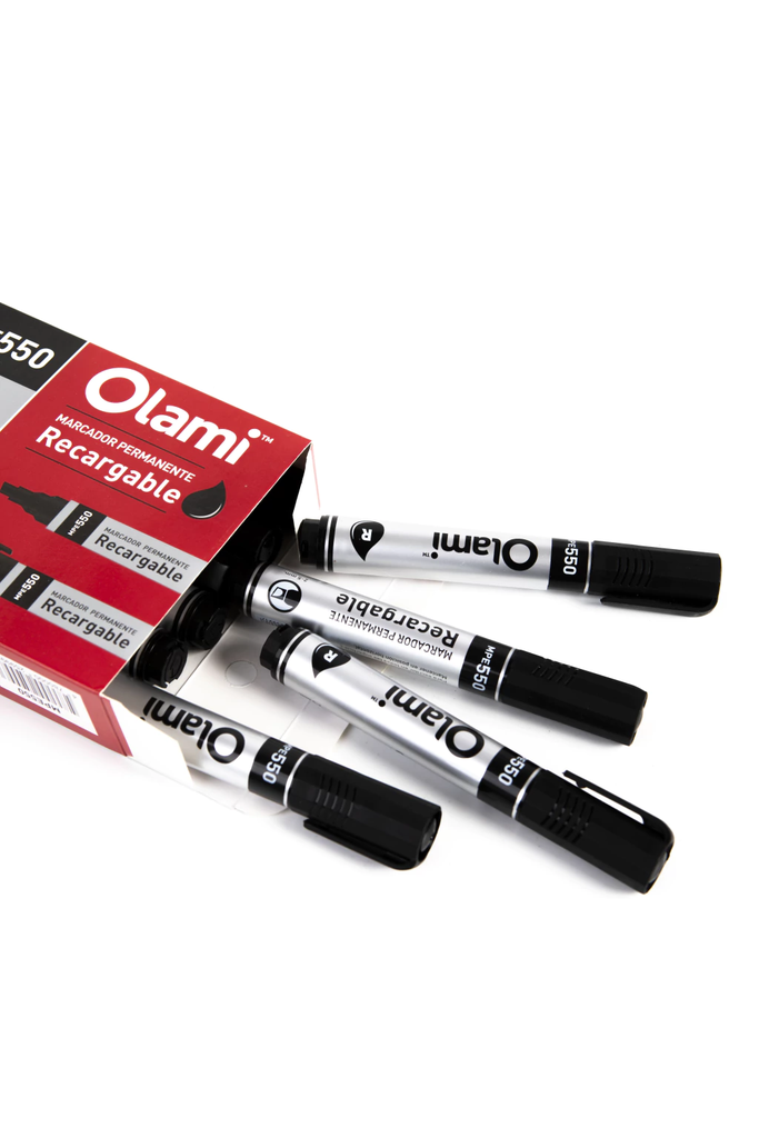 MARCADOR OLAMI PUNTA BISELADA 550 X12 NEGRO