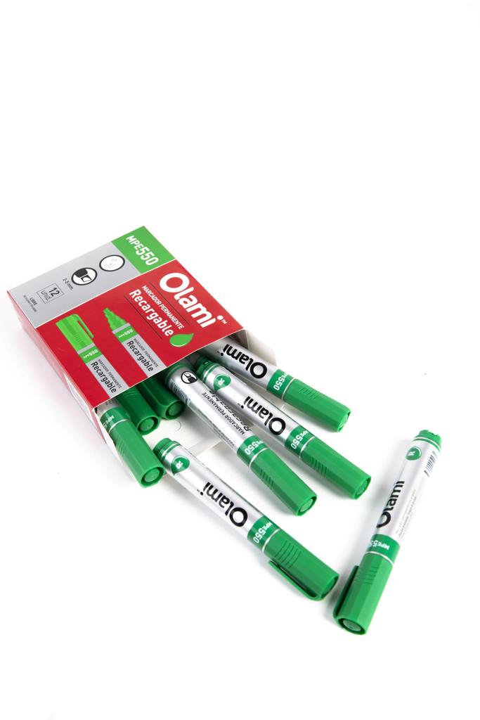 MARCADOR OLAMI PUNTA BISELADA 550 X12 VERDE