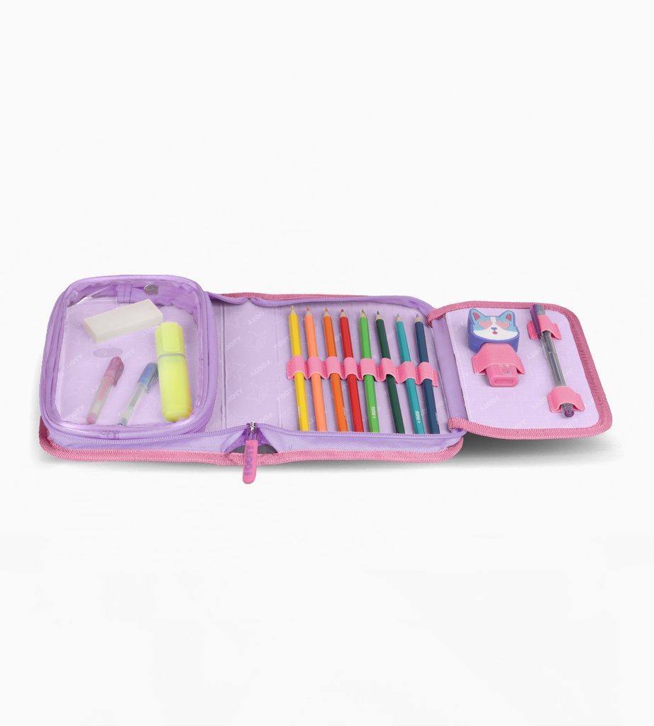 CARTUCHERA FOOTY RIGIDA 1 CIERRE CON INTERIOR DESPLEGABLE LILA