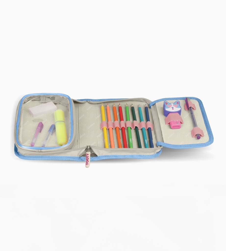 CARTUCHERA FOOTY RIGIDA 1 CIERRE CON INTERIOR DESPLEGABLE CRUDO