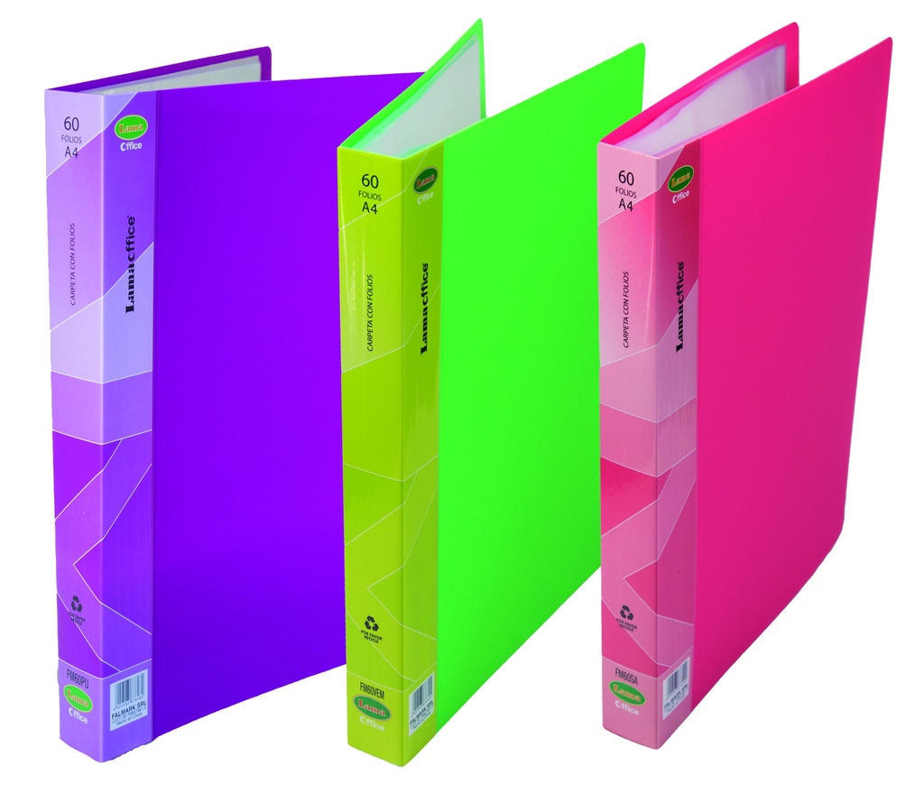 CARPETA LAMA A4 X20 FOLIOS (VERDE CLARO-ROSA-VIOLETA)