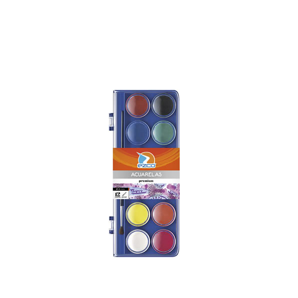 ACUARELA EZCO ESTUCHE PLASTICO PREMIUM X 12 COLORES