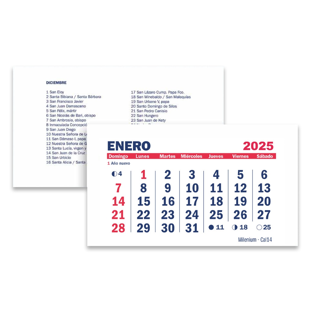 CALENDARIO MENSUAL X 25 UNIDADES 7.2x10cm 2026
