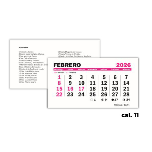 CALENDARIO MENSUAL X 10 UNIDADES 11.5x20cm 2026