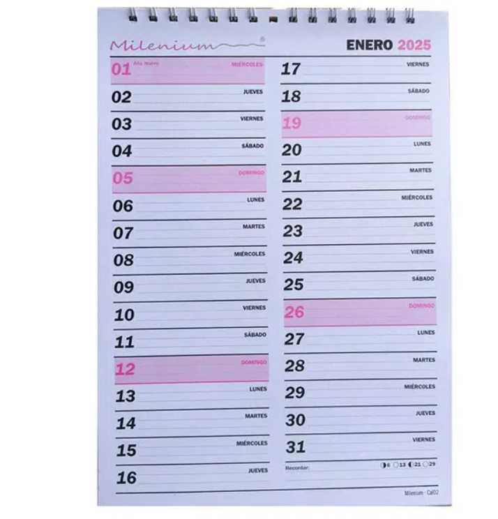 CALENDARIO PLANIFICADOR MENSUAL VERTICAL 32x23cm 2026