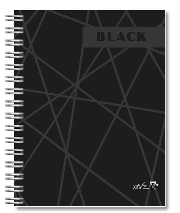 AGENDA NIVEL 10 14x19 DXP ESPIRALADA CON INDICE TROQUELADO, ELASTICO Y CINTA SEÑALADORA LINEA BLACK