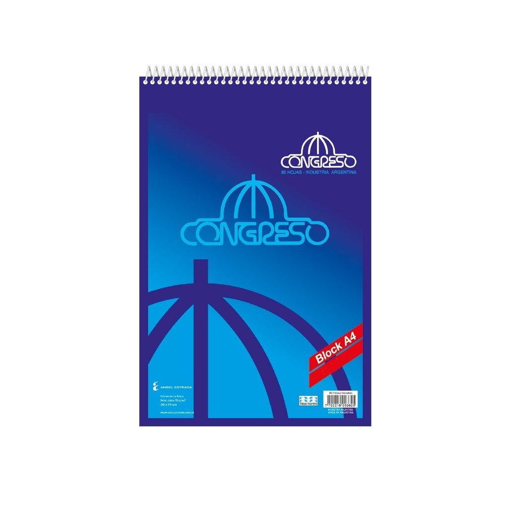 BLOCK CONGRESO ESPIRAL A4 80 HOJAS CUADRICULADO