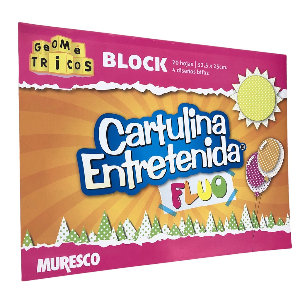BLOCK MURESCO CARTULINA ENTRETENIDA 20 HOJAS GEOMETRICO FLUO