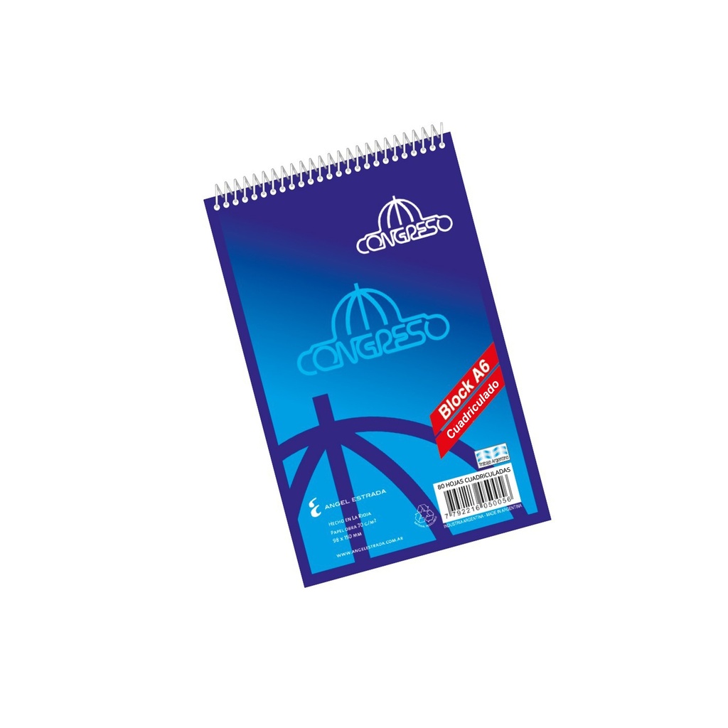 BLOCK CONGRESO ESPIRAL A6 80 HOJAS CUADRICULADO