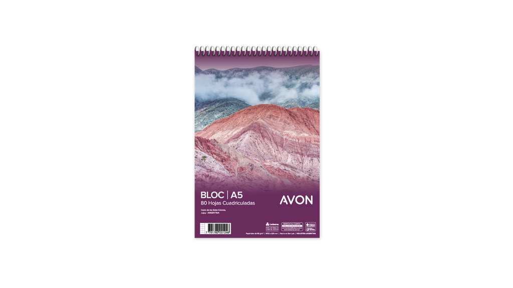 BLOCK AVON A5 CON ESPIRAL 80 HOJAS CUADRICULADO