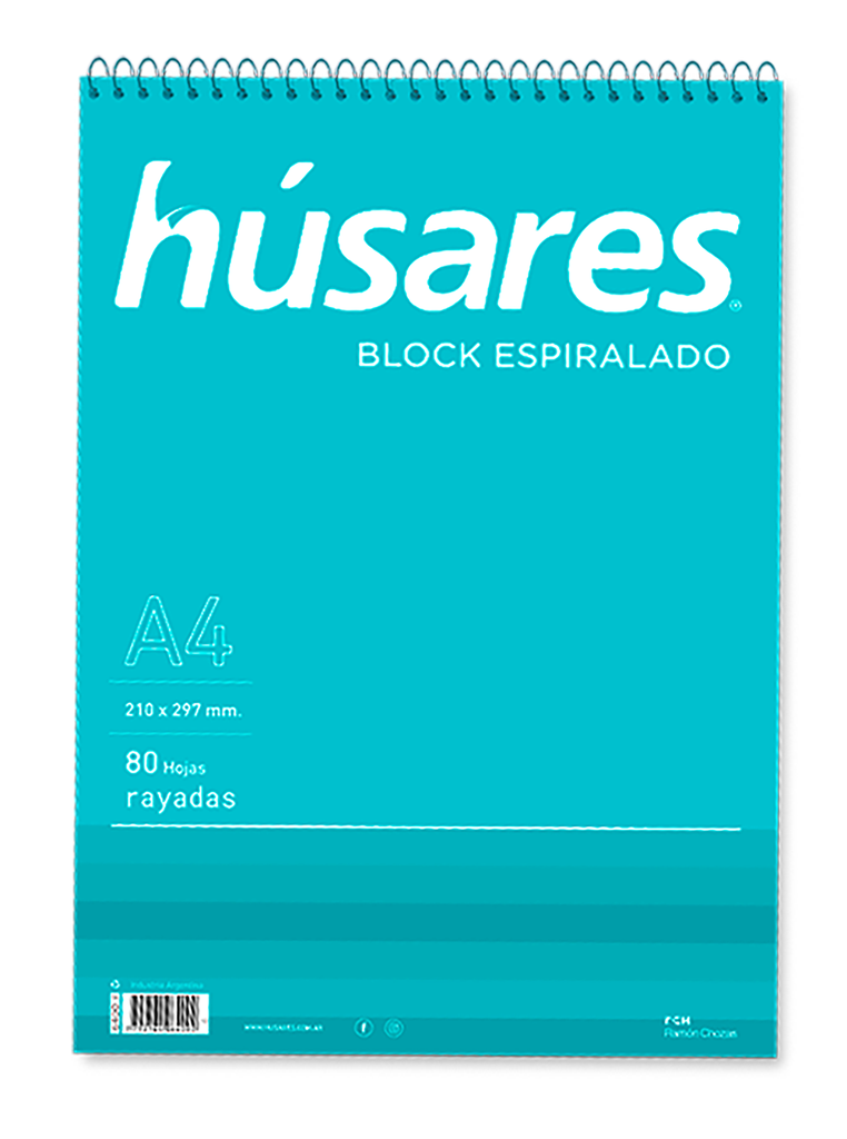 BLOCK HUSARES ESPIRALADO A4 80 HOJAS RAYADO